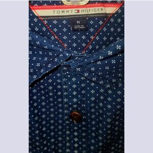 Tommy Hilfiger Men's Blue Geometric Print Long Sleeve Button Down‎ Shirt Size M
